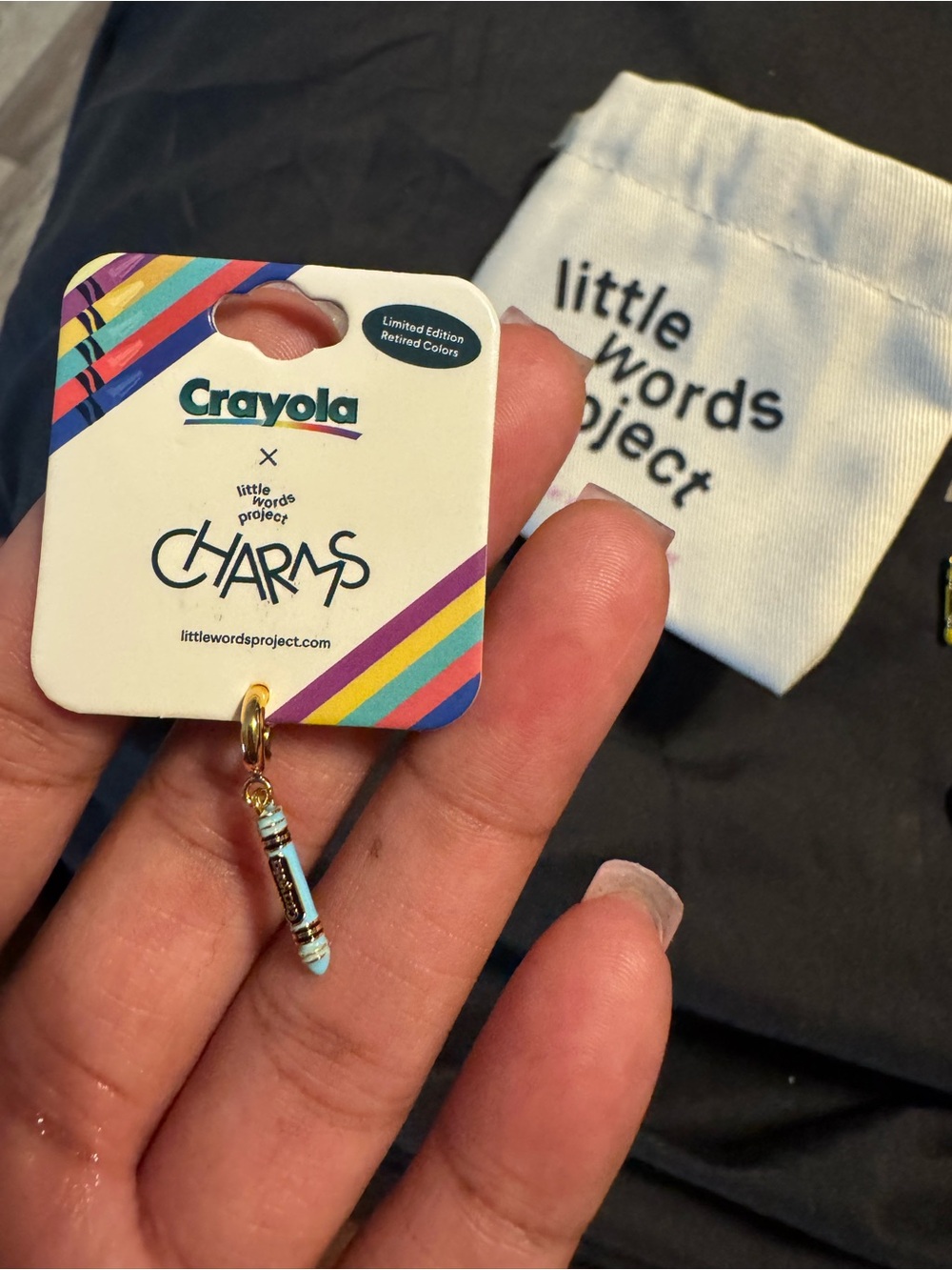 Crayola Mini Teal Crayon Charm with Gold Hardware